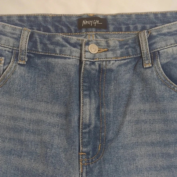 Nasty Gal Work Slit Out High-Waisted Straight-Leg Jeans, Color Med Wash Size 14 - Picture 10 of 16